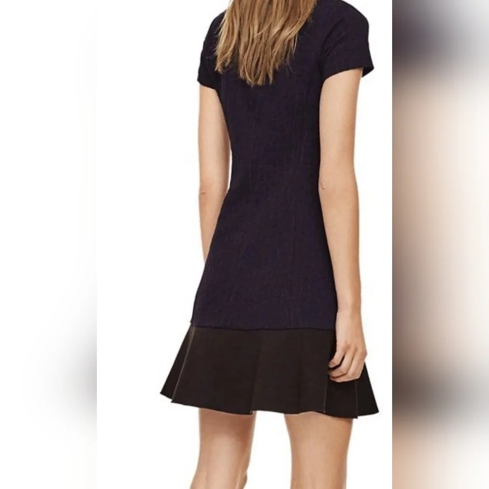 Tory Burch Navy/Black Quilted Jacquard Flounce Mini Dress Size XS/TP